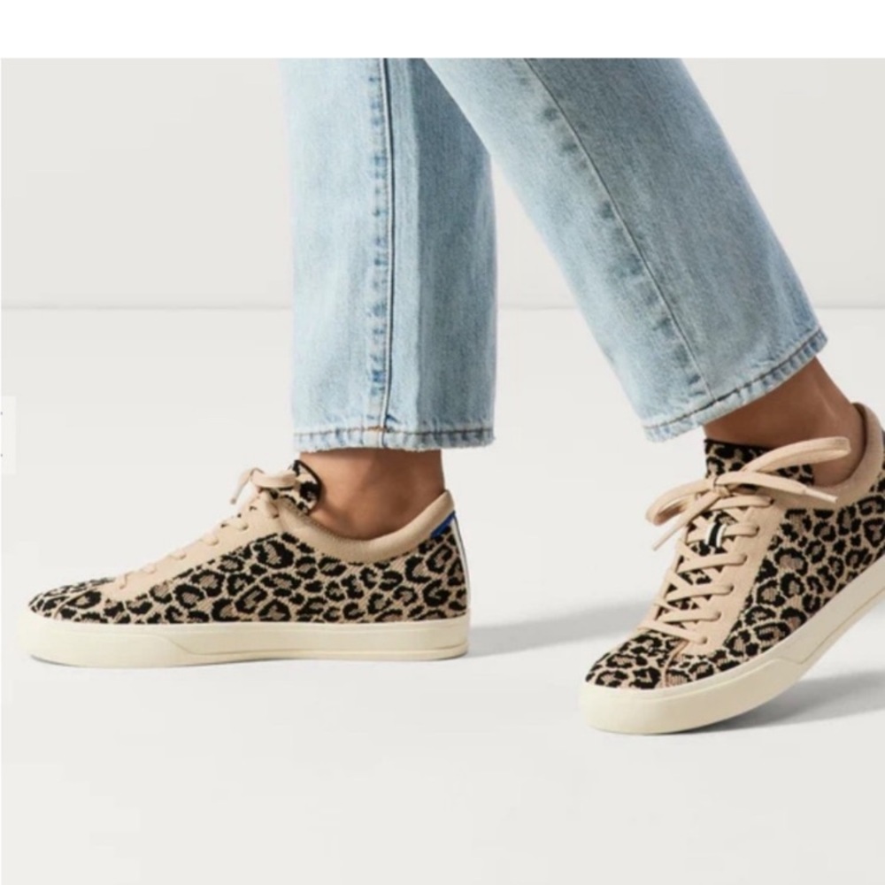 [Rothy's] The Lace Up Little Desert Cat Print Sneakers Size 7